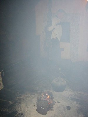 Interior black house. Peat fire